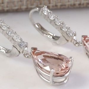 🌺Silver Morganite Earrings Rhinestone Accents